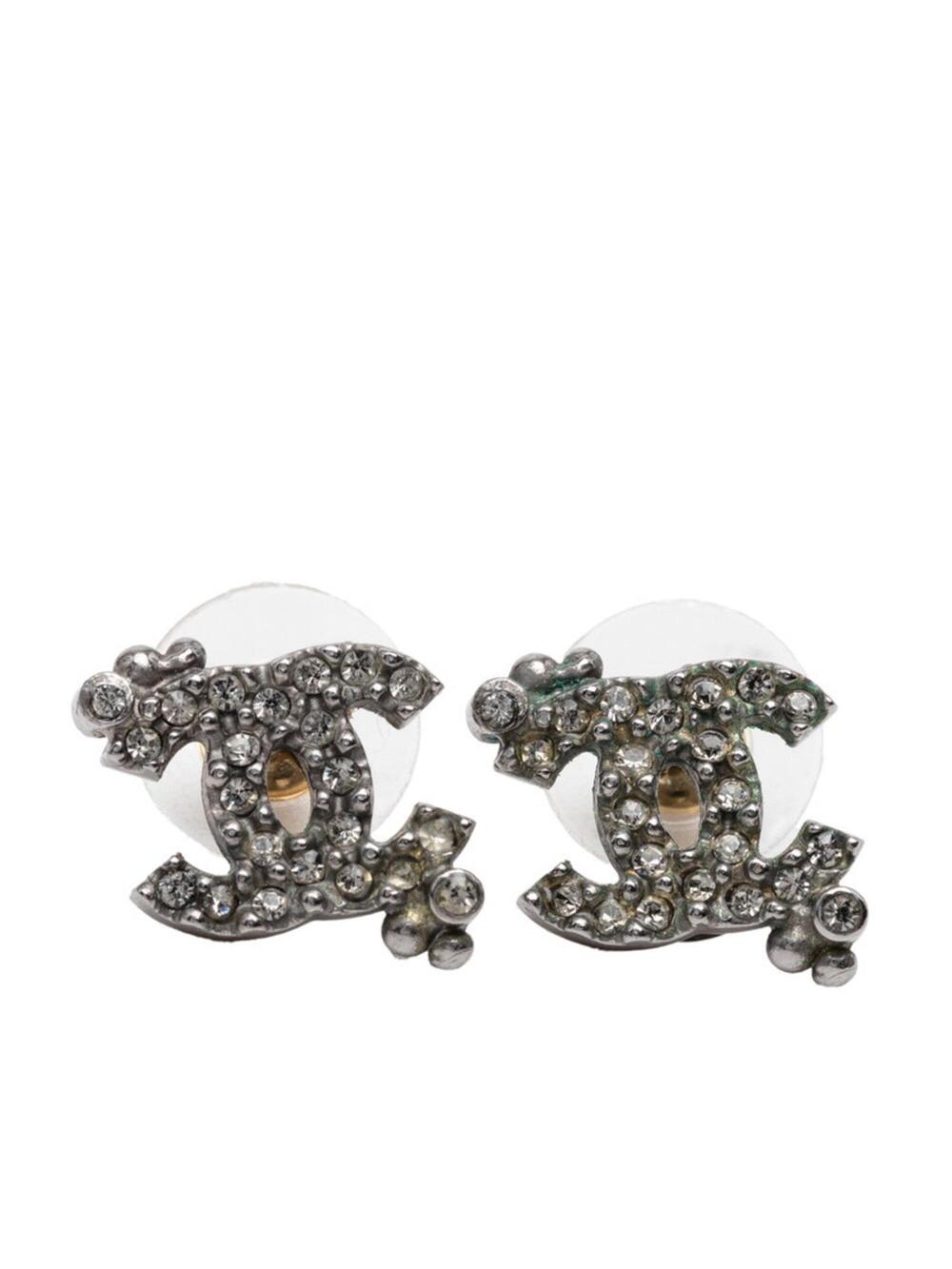Chanel Cc Logo Stud Earrings Silver- #287780C59B